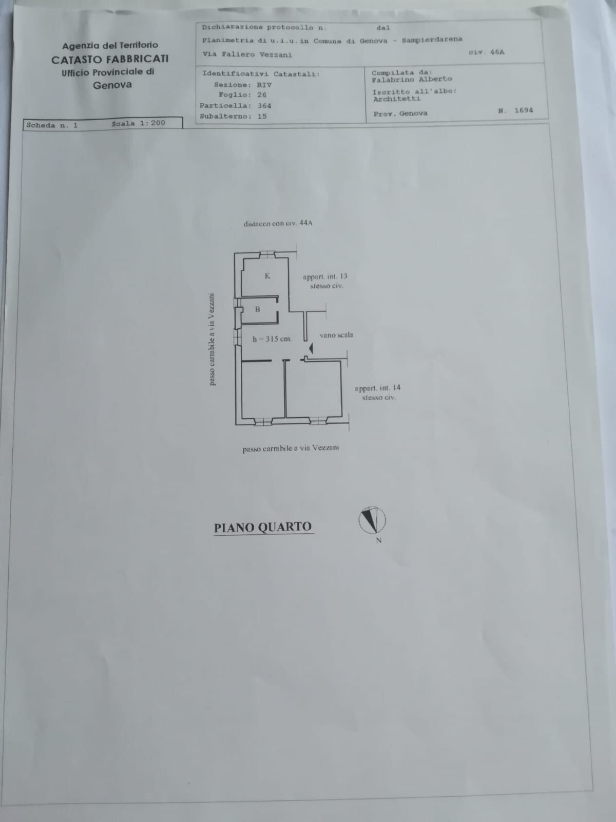 Bilocale via Faliero Vezzani, 46 A, Genova (zona Rivarolo) - planimetria 1