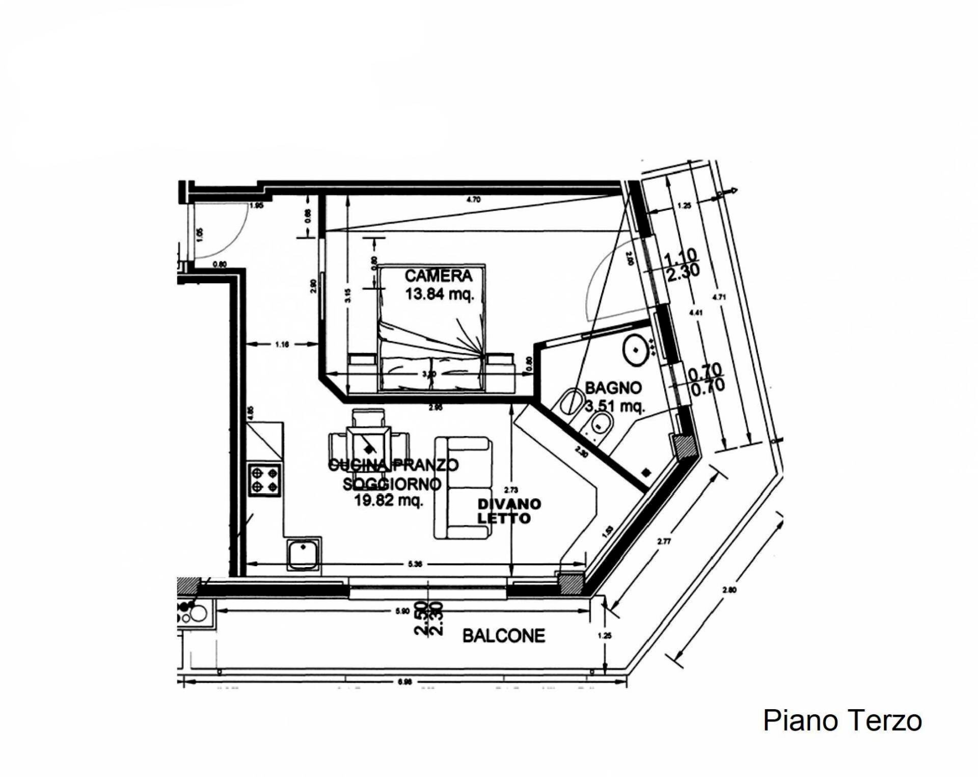 Two-room apartment via Cesare Battisti, Gabicce Mare - floor plans 1