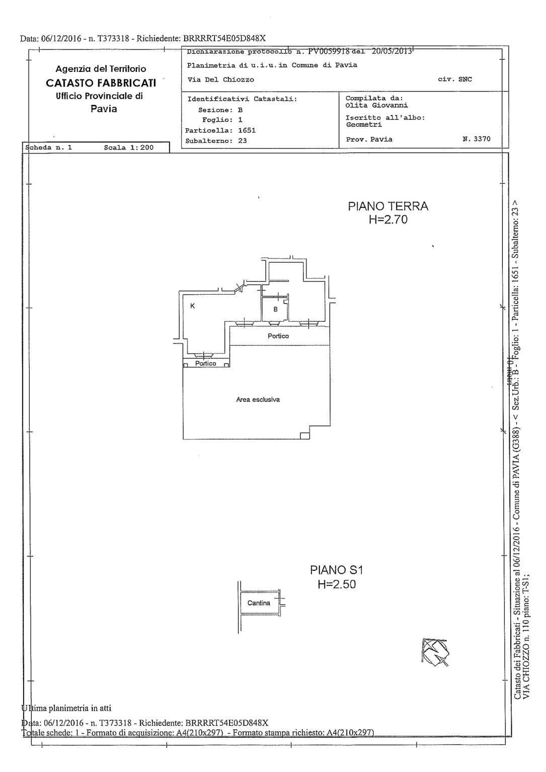 Bilocale via del Chiozzo, 108, Pavia - planimetria 1