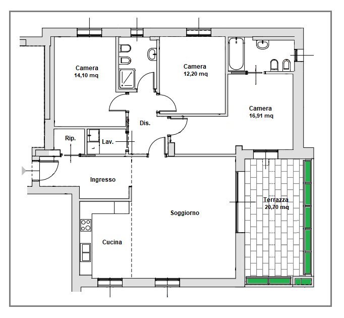 DISEGNO - 1.1.png - Four-room apartment POLIAMBULANZA - Tranquilla Trav. Interna, Brescia - floor plans 1
