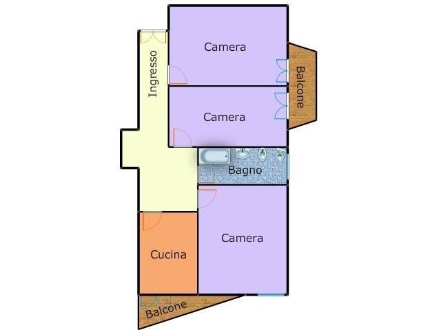 Planimetria colorata affitto via giglioli marassi - Apartment Via Giglioli 10, Genova (neighborhood Marassi) - floor plans 1