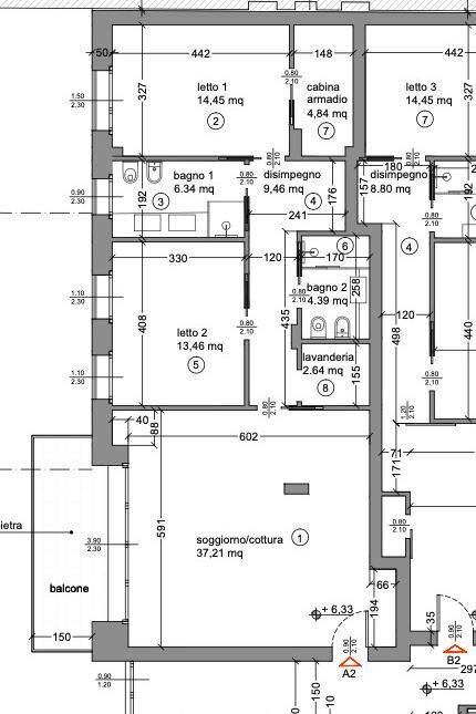 Trilocale viale Vittorio Emanuele II, 22, Bergamo - planimetria 1