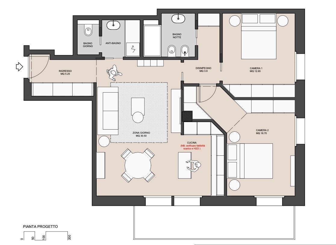 Three-room apartment viale Vittorio Emanuele II, 22, Bergamo - floor plans 1