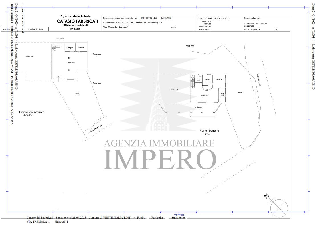 planimetria - Porzione di casa Via Tremola 11, Ventimiglia - planimetria 1