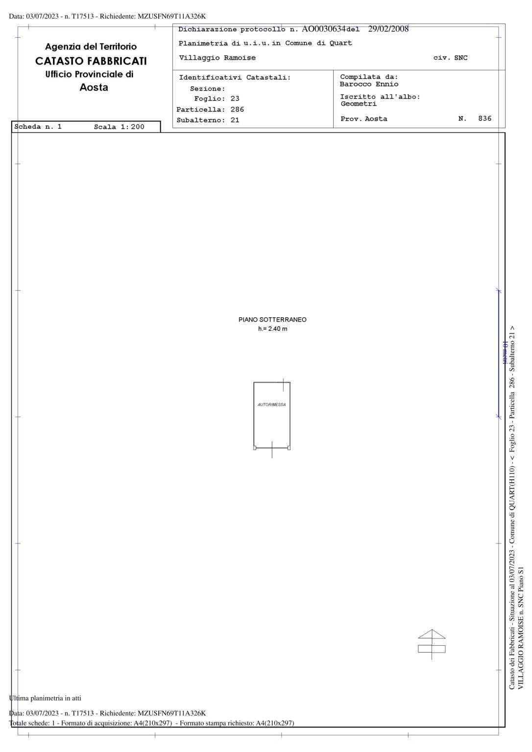 Trilocale Villaggio Ramoise, Quart - planimetria 1