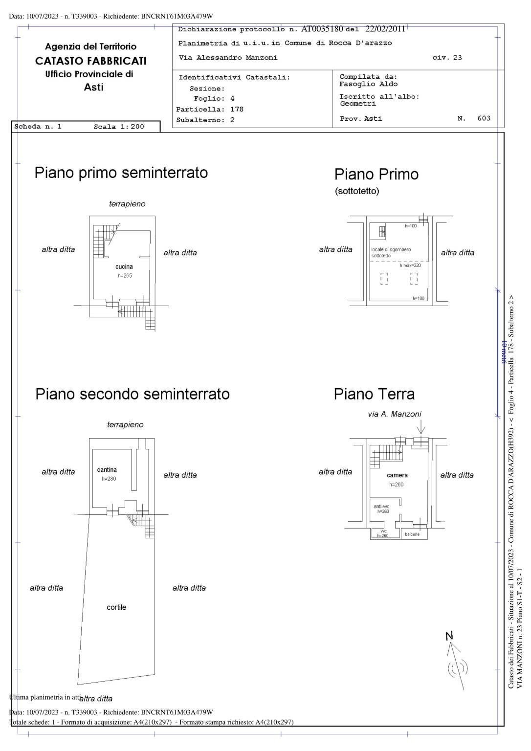 Casa indipendente via Alessandro Manzoni, Rocca d'Arazzo - planimetria 1