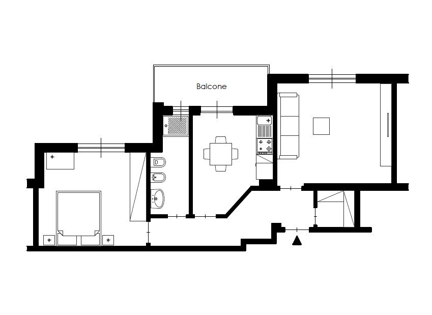 Piantina con arredo - Trilocale Via alla Contrada 18, Albisola Superiore - planimetria 1