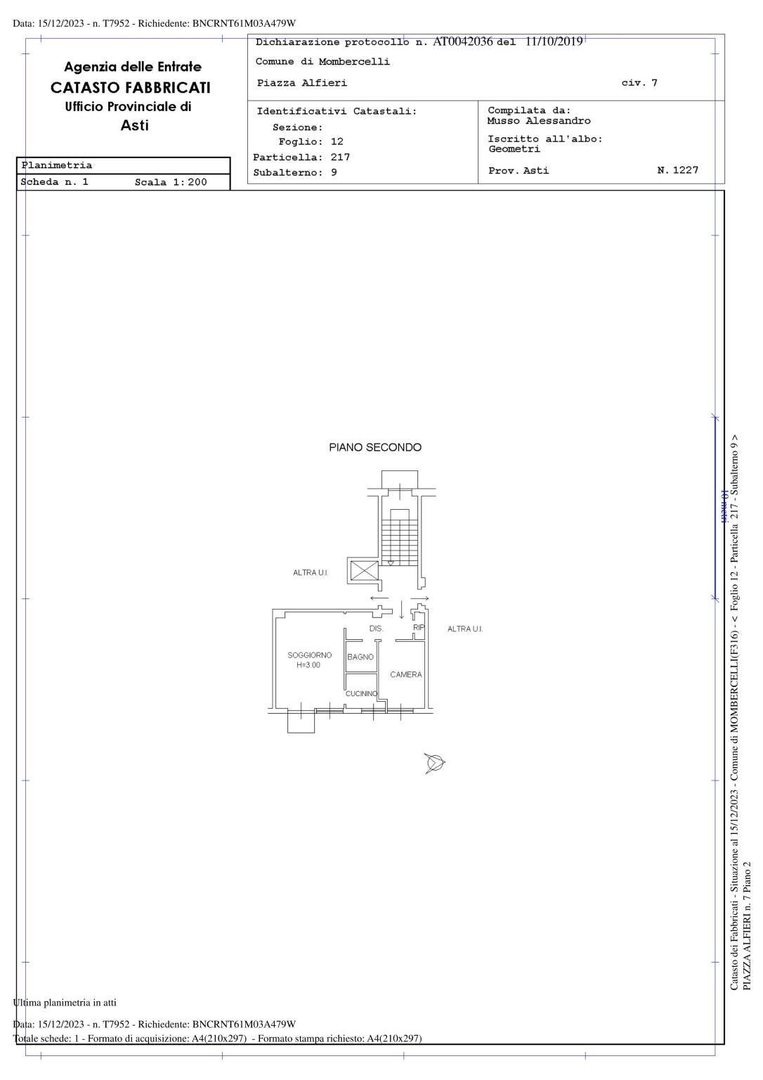 Appartamento piazza Vittorio Alfieri, Mombercelli - planimetria 1