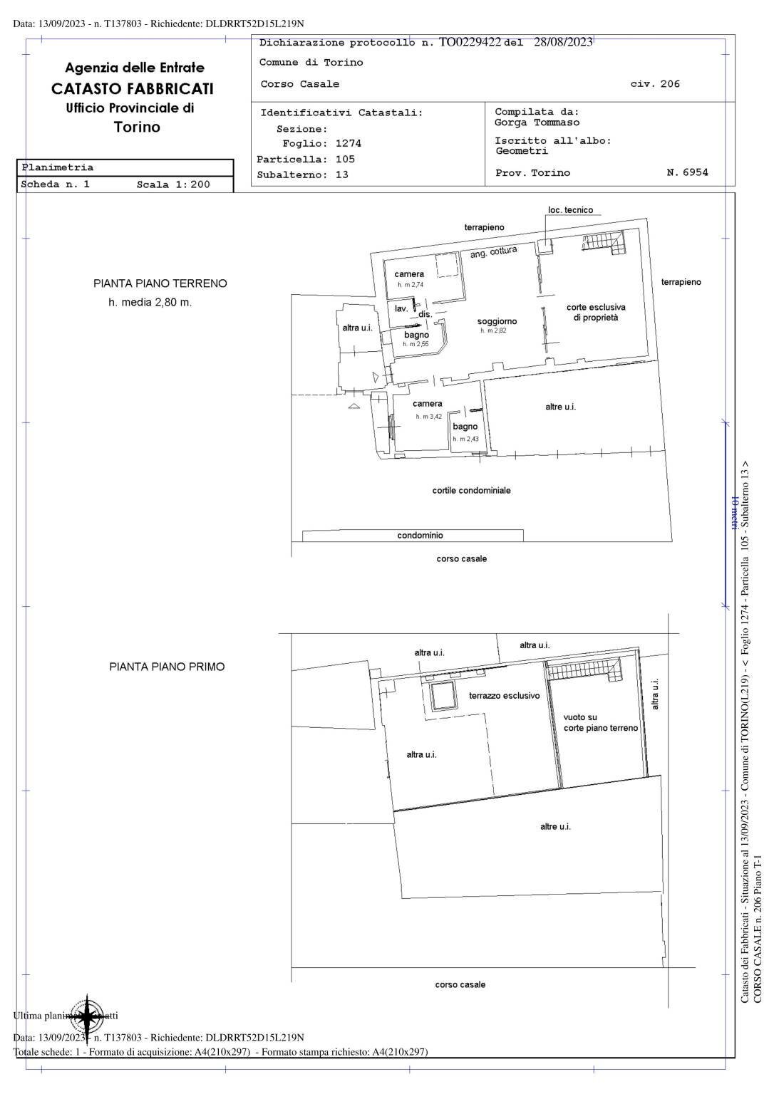 Quadrilocale corso Casale 206, 206, Torino (zona Madonna del Pilone) - planimetria 1