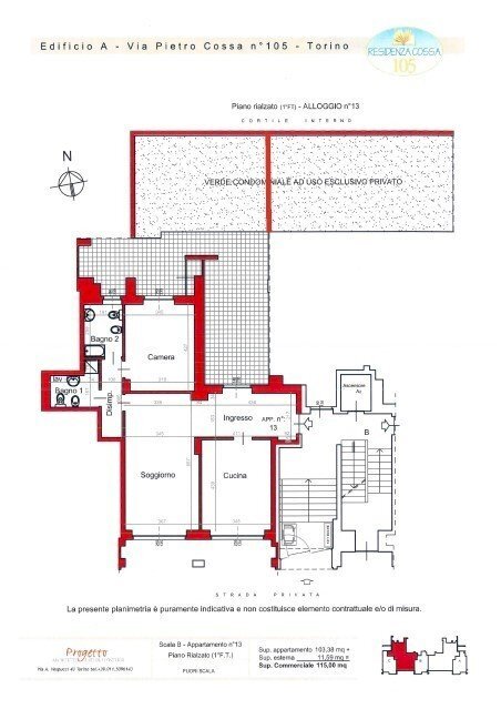 piano terreno con giardino delimitato app. 13 scal - Trilocale Via Pietro Cossa 105, Torino - planimetria 1