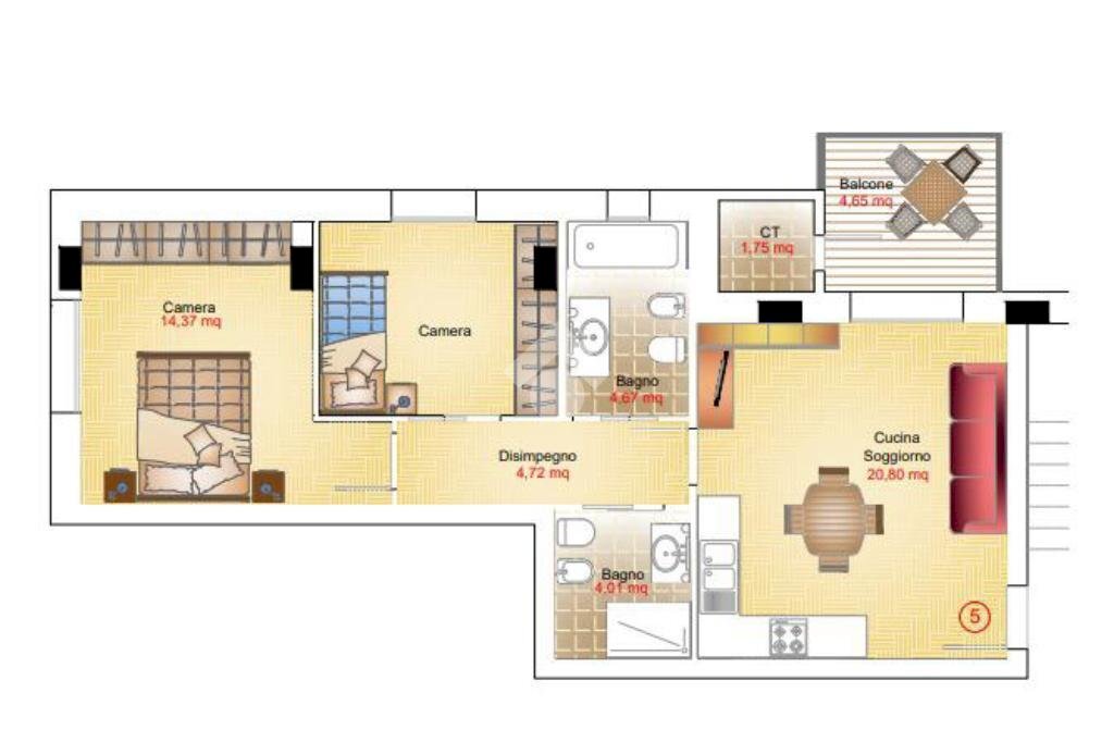 Three-room apartment Zona Polo Scolastico, Rimini - floor plans 1