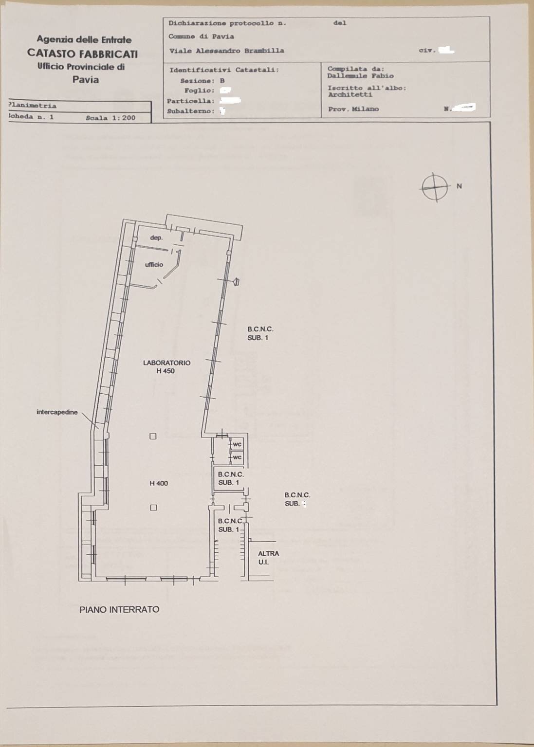 Capannone via Alessandro Brambilla, Pavia - planimetria 1