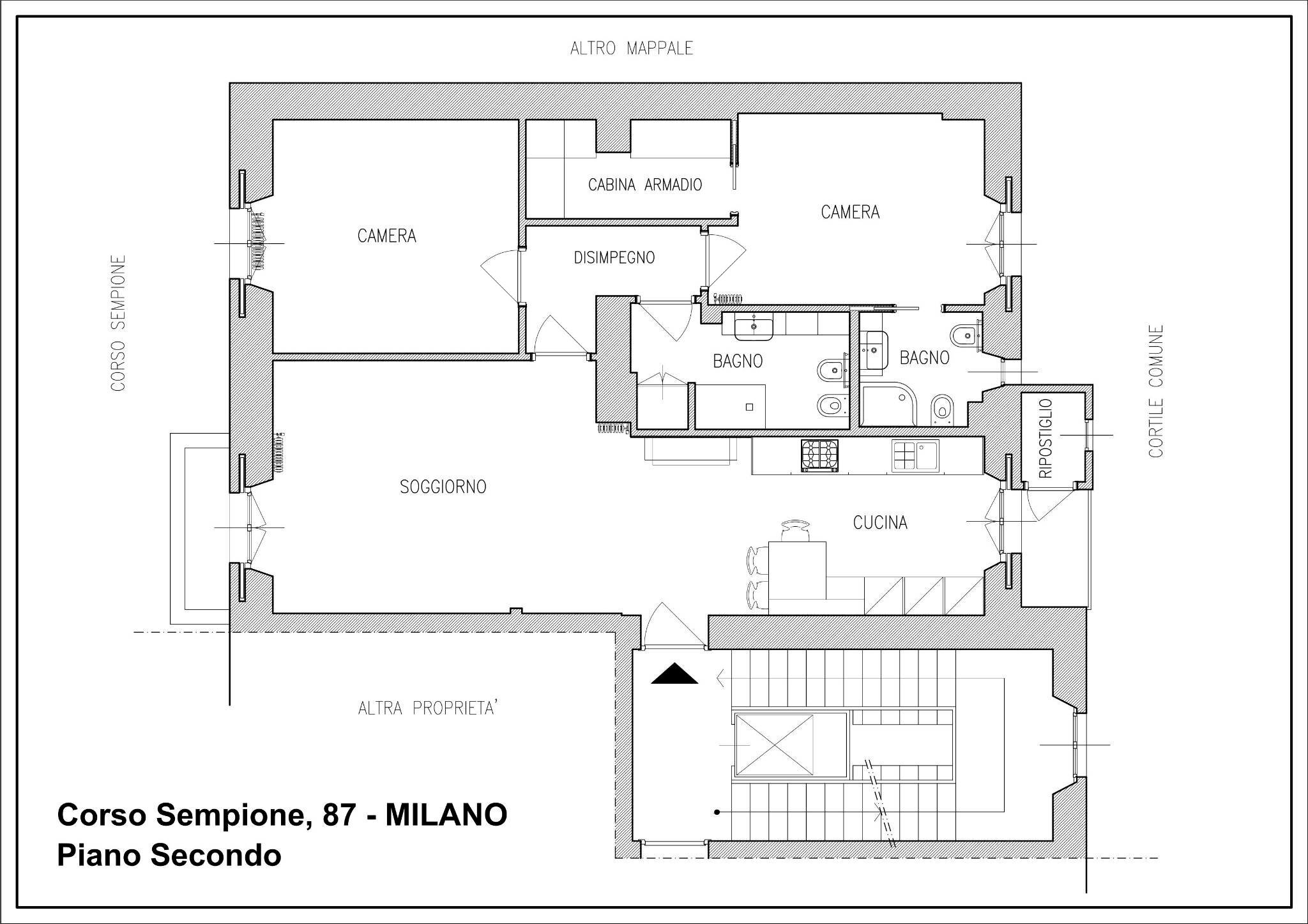 Trilocale corso Sempione, 87, Milano - planimetria 1