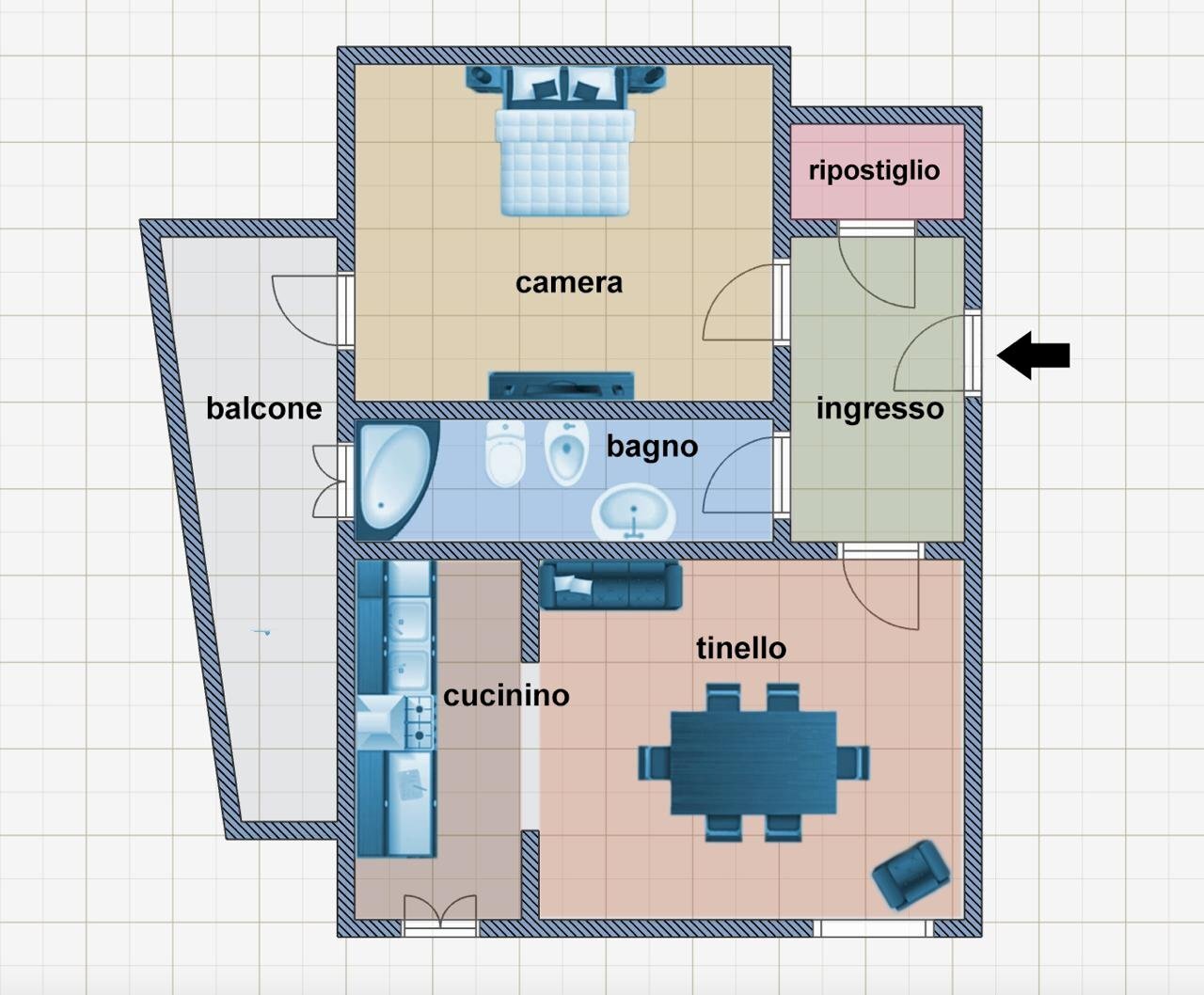 arredo - Bilocale viale Gloria, 14, Villanova d'Asti - planimetria 1