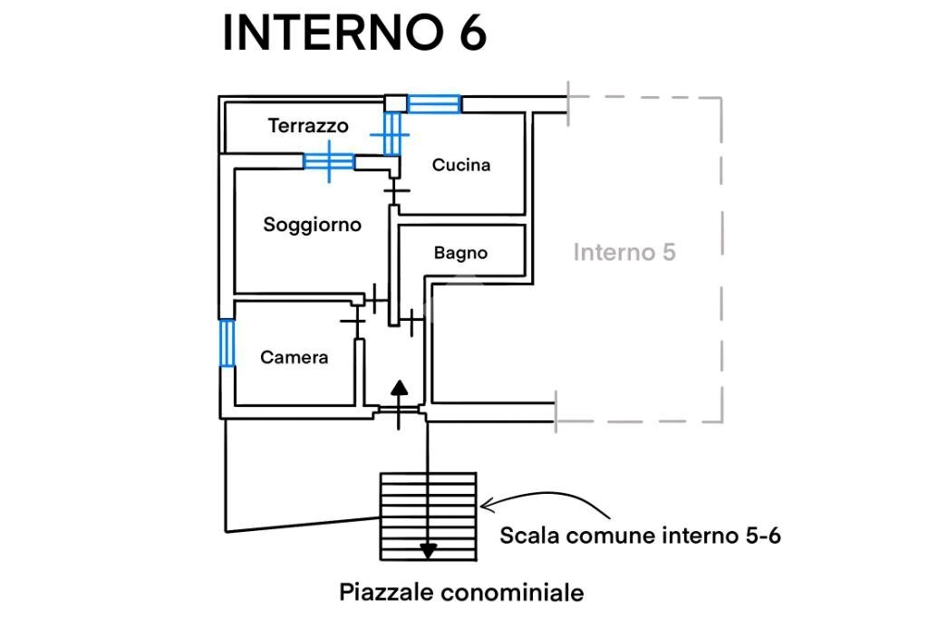 Three-room apartment Via Don Nino Perazzo, San Colombano Certenoli - floor plans 1