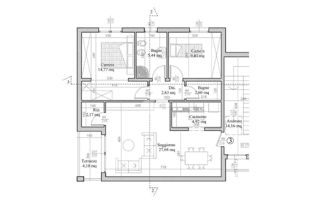 Three-room apartment Via Fanin, San Pietro in Casale - floor plans 1