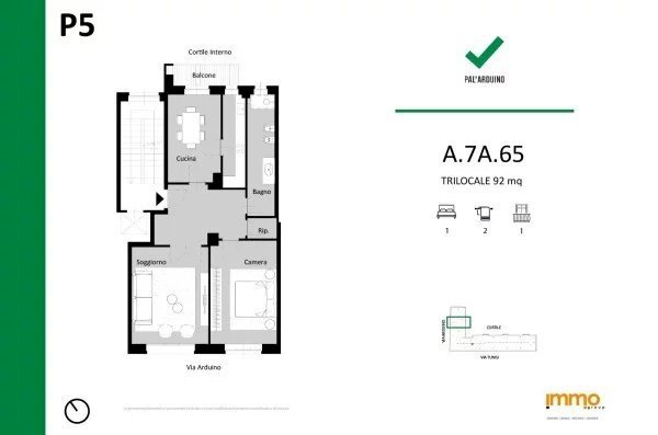 Three-room apartment via Tunisi, 16, Torino (neighborhood Lingotto) - floor plans 1