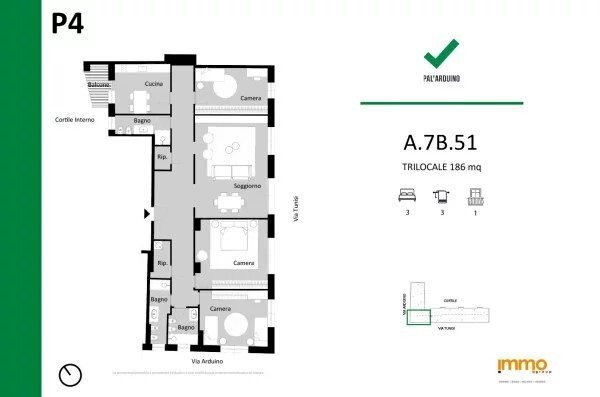 Three-room apartment via Tunisi, 16., Torino (neighborhood Lingotto) - floor plans 1