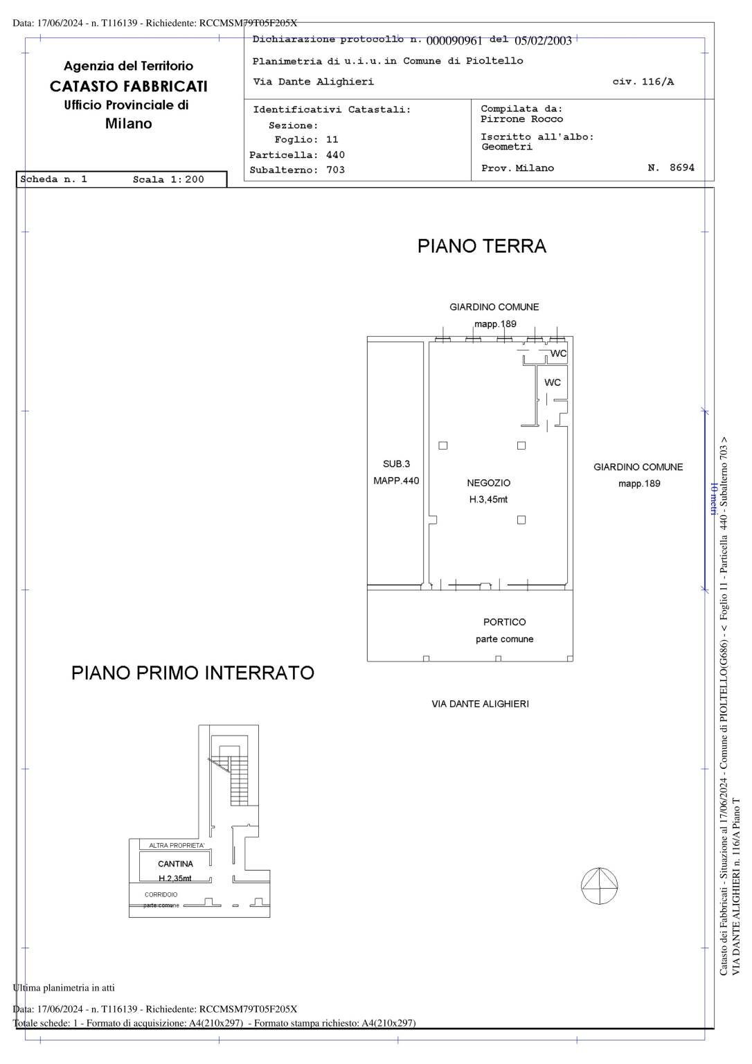 Ufficio via Dante Alighieri, 116, Pioltello - planimetria 1