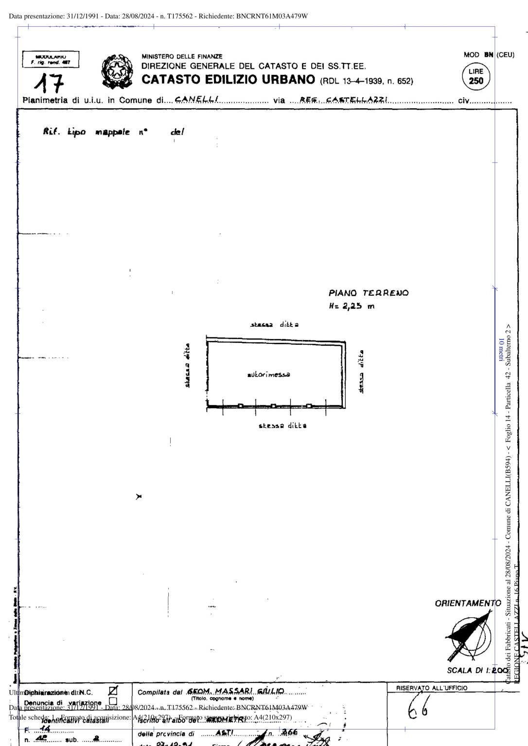 Rustico Regione Castellazzi, Canelli - planimetria 1