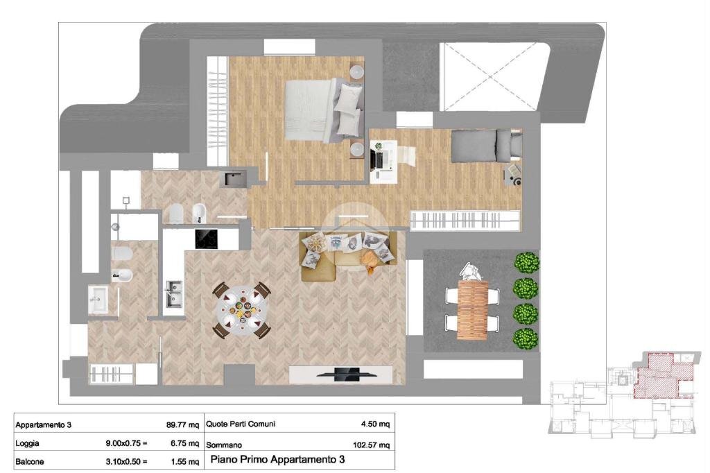 Three-room apartment Viale Tredici aviatori, Rimini - floor plans 1
