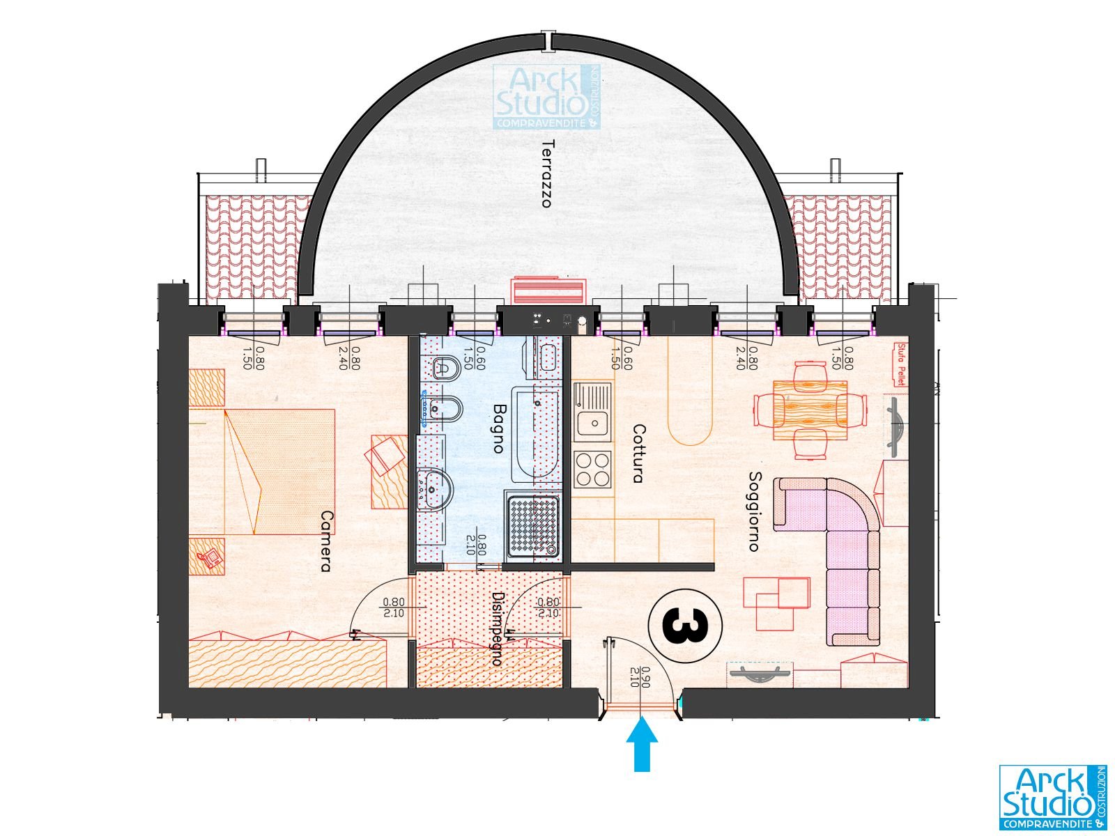 Two-room apartment via Santa Maria Goretti, 12, Inzago - floor plans 1