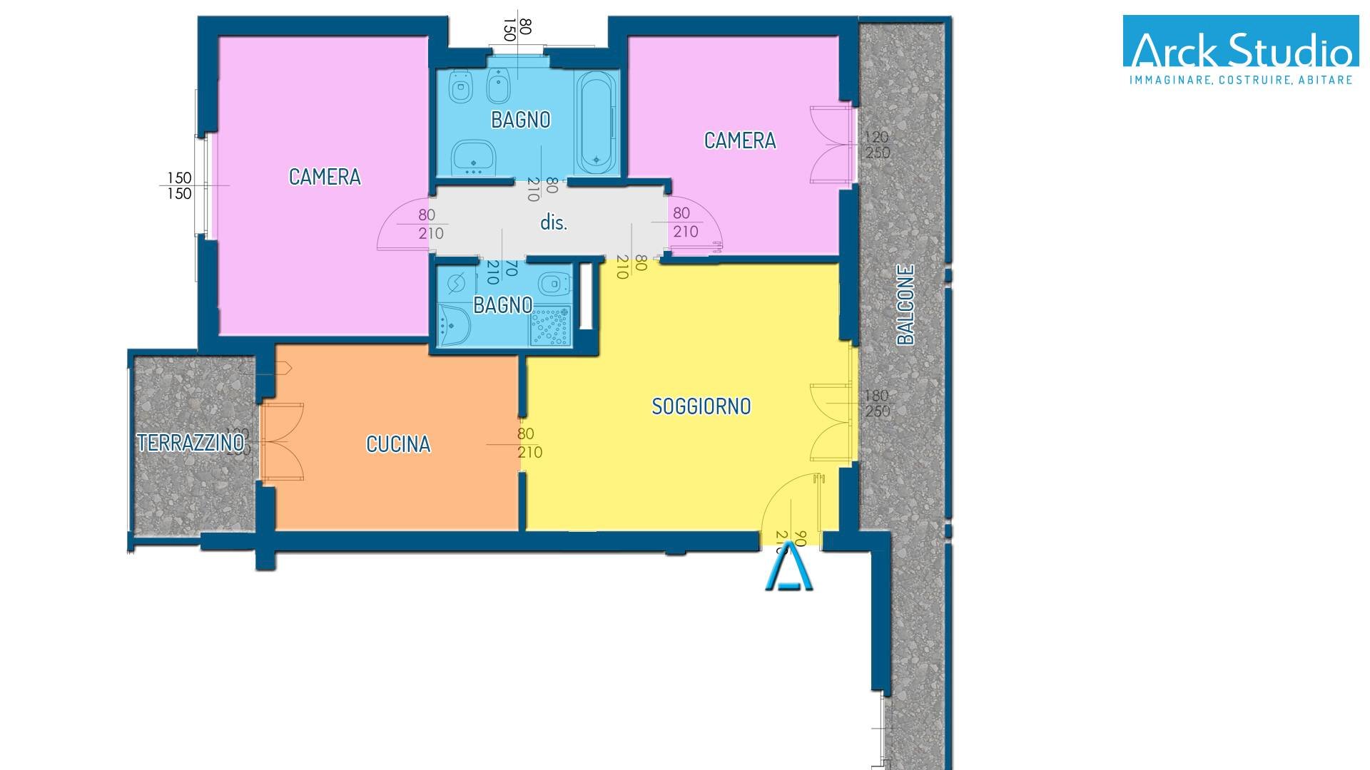 Three-room apartment via Giuseppe Mazzini, 32, Cassano d'Adda - floor plans 1