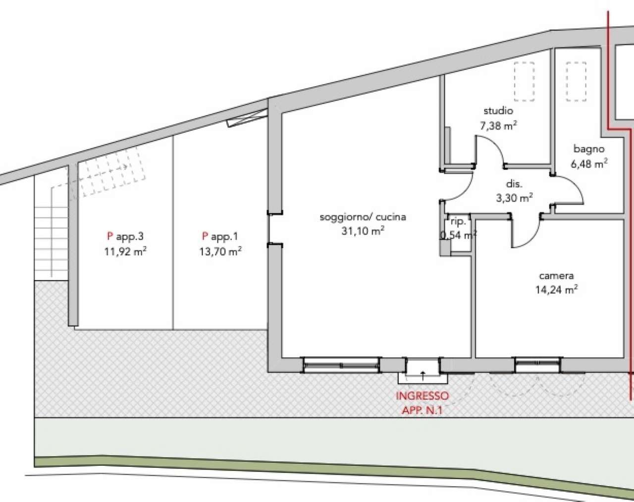 piano terra app 1 - Three-room apartment Botticino - floor plans 1