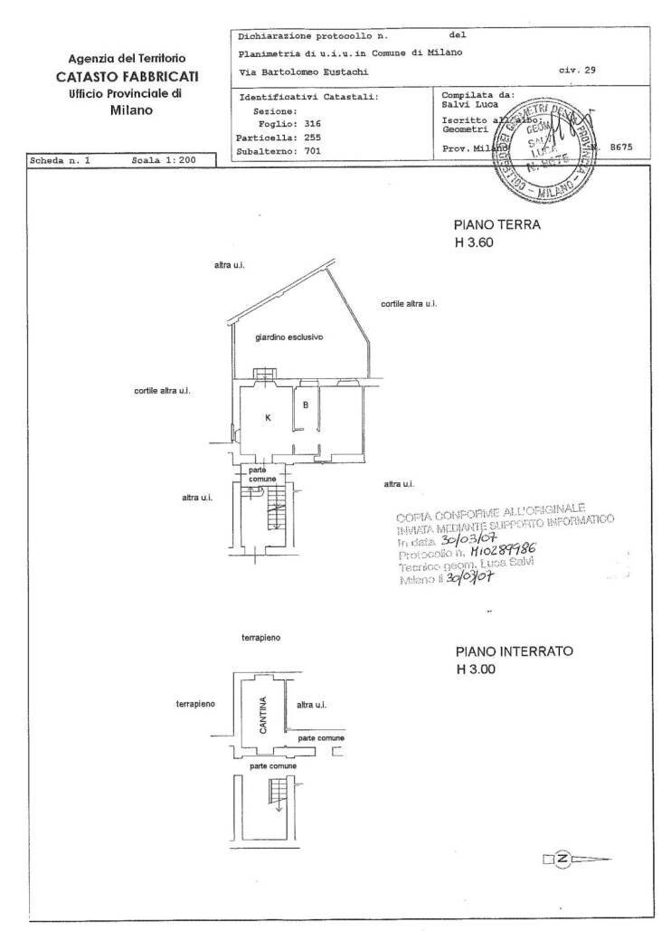 Trilocale via Bartolomeo Eustachi, 29, Milano - planimetria 1