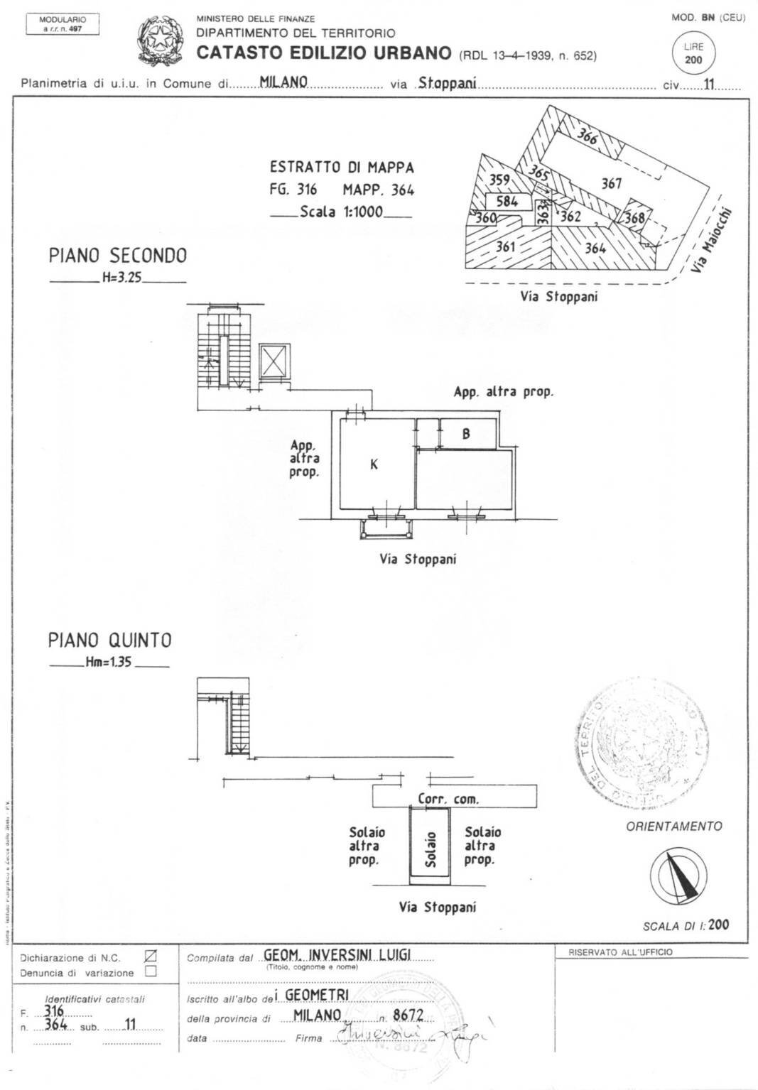 Bilocale via Antonio Stoppani, 11, Milano - planimetria 1