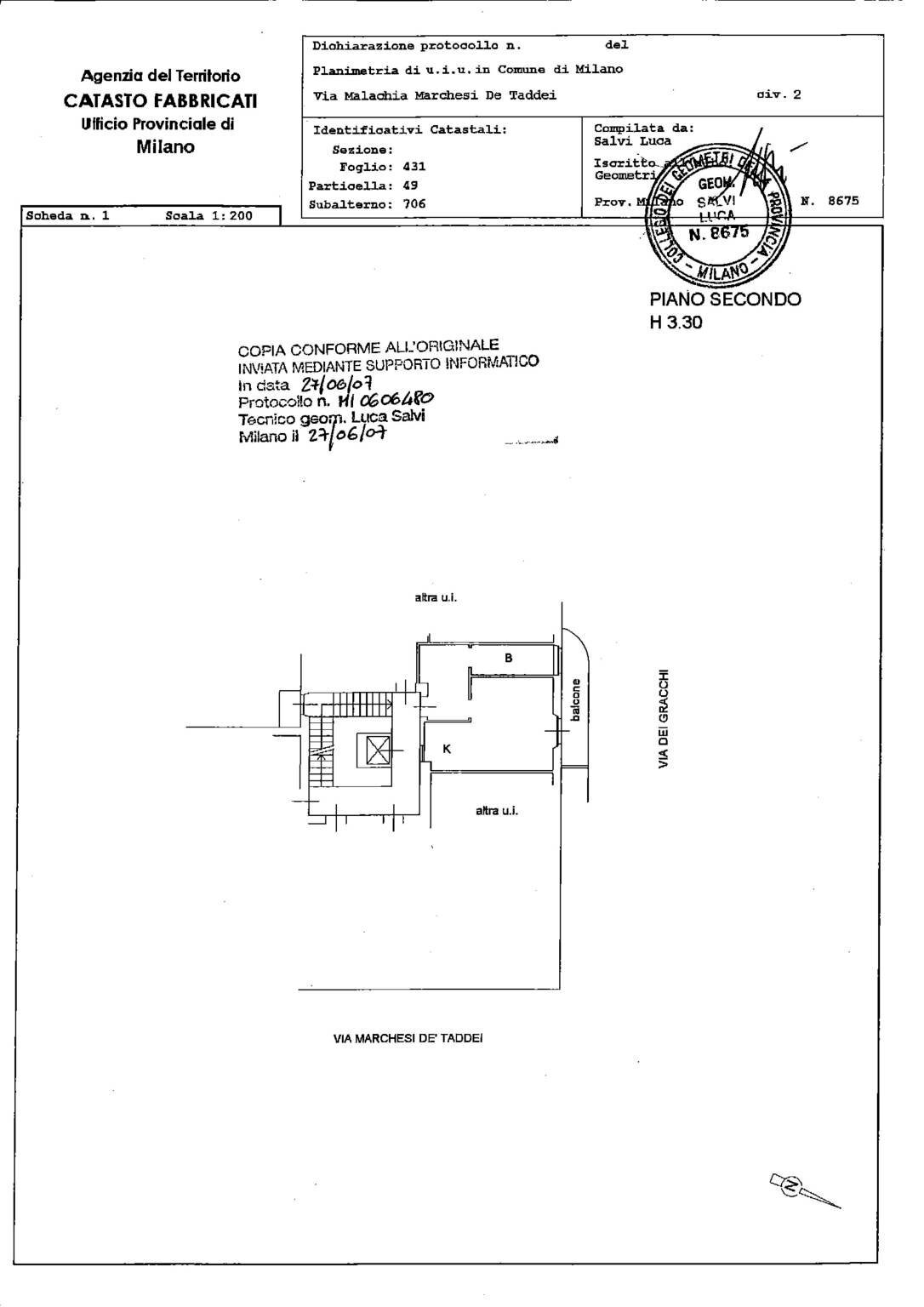 One-room apartment via Malachia Marchesi de' Taddei, 2, Milano - floor plans 1