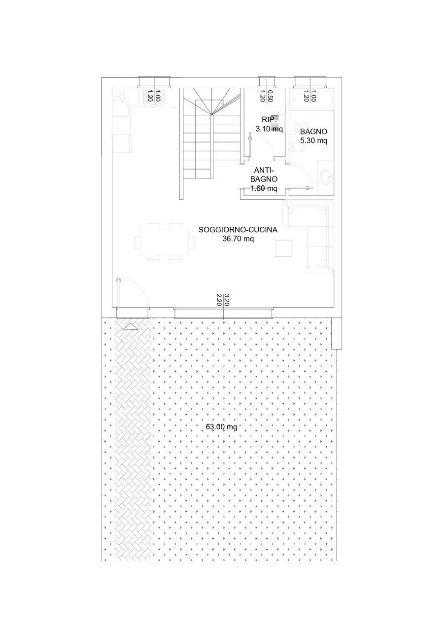 Pianta piano terra villino nord - Terraced Villa Contrada San Donato 73, Monteprandone - floor plans 1