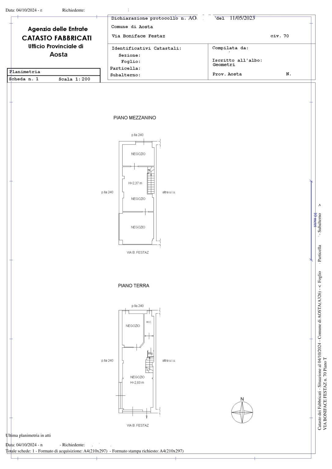 Negozio via Bonifacio Festaz, 70, Aosta - planimetria 1