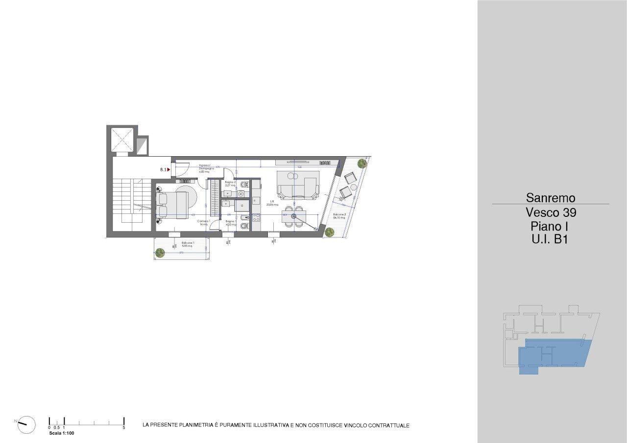 VESCO 39 - PLANIMTERIA QUOTATO - B1 - Bilocale Via Vesco  39, Sanremo - planimetria 1