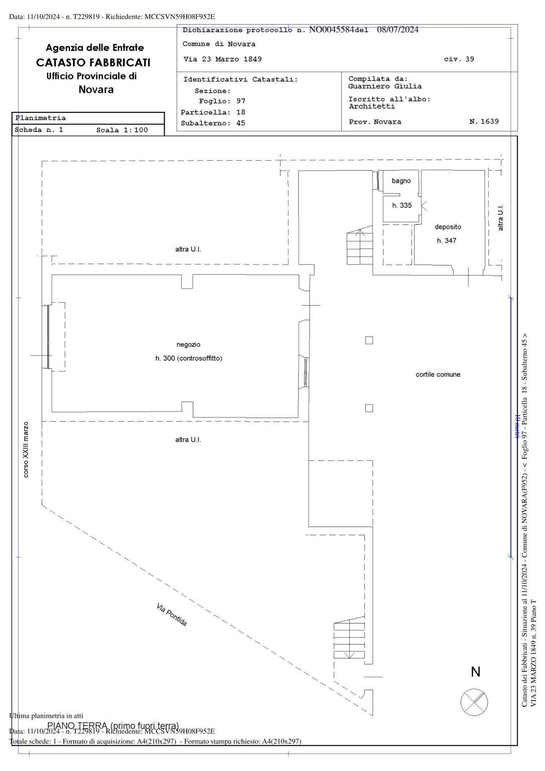 Negozio via 23 Marzo, 37, Novara (zona Porta Mortara) - planimetria 1