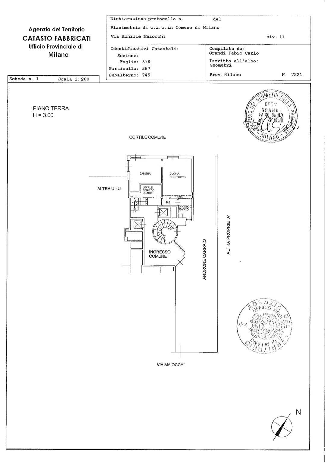 Bilocale via Achille Maiocchi, 11, Milano - planimetria 1
