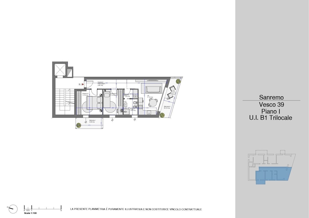 planimetria UI B1 - Three-room apartment Via Vesco 39, Sanremo - floor plans 1