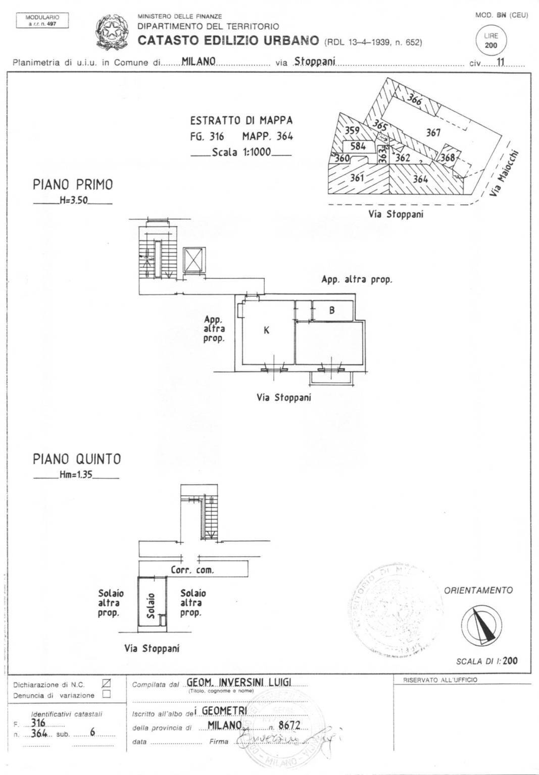 Two-room apartment via Antonio Stoppani, 11, Milano - floor plans 1