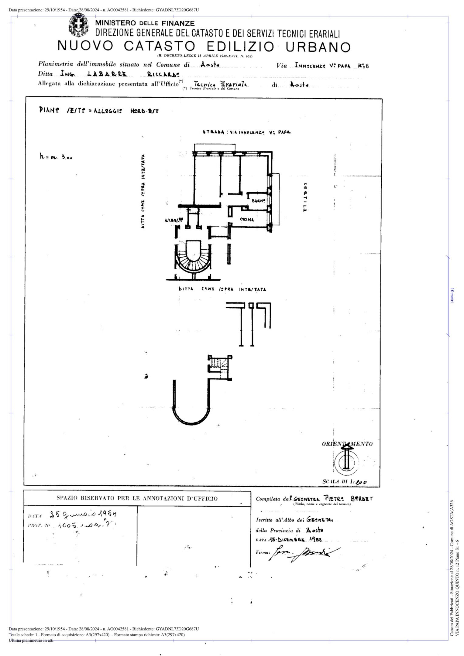 Quadrilocale Via Innocenzo V papa 12, 12, Aosta - planimetria 1