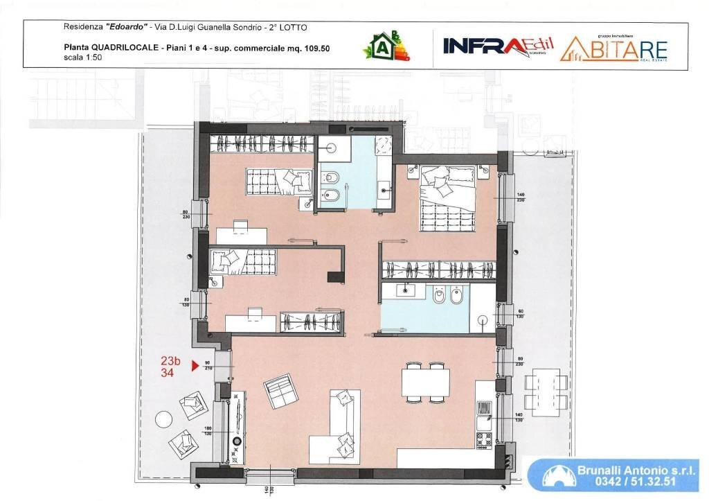 Planimetria - Four-room apartment via Don Guanella, Sondrio - photo 1