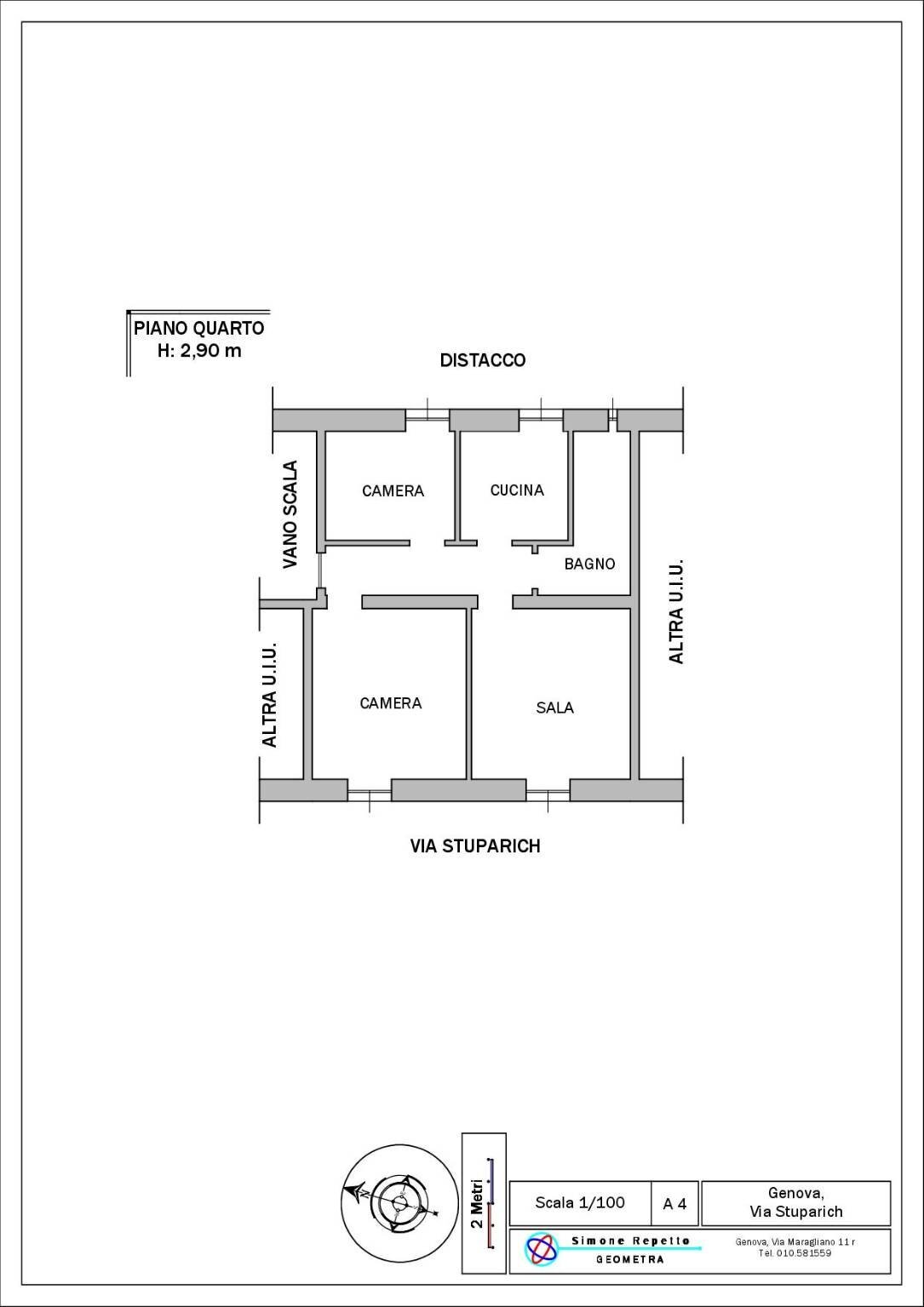Three-room apartment Via Carlo Stuparich 4, Genova (neighborhood Bolzaneto) - floor plans 1