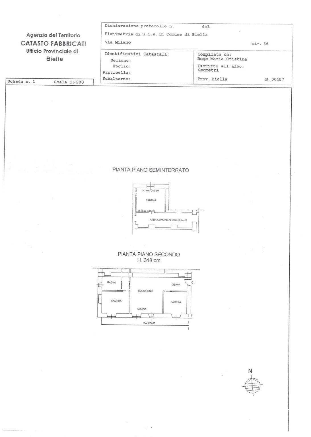 Trilocale via Milano, 36, Biella - planimetria 1