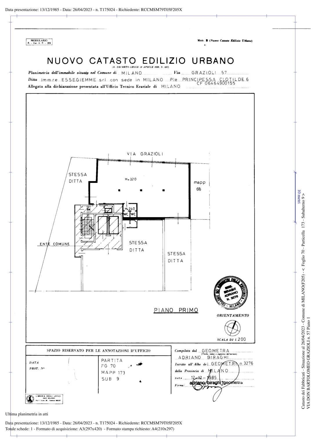 Apartment via Don Bartolomeo Grazioli, 57, Milano - floor plans 1