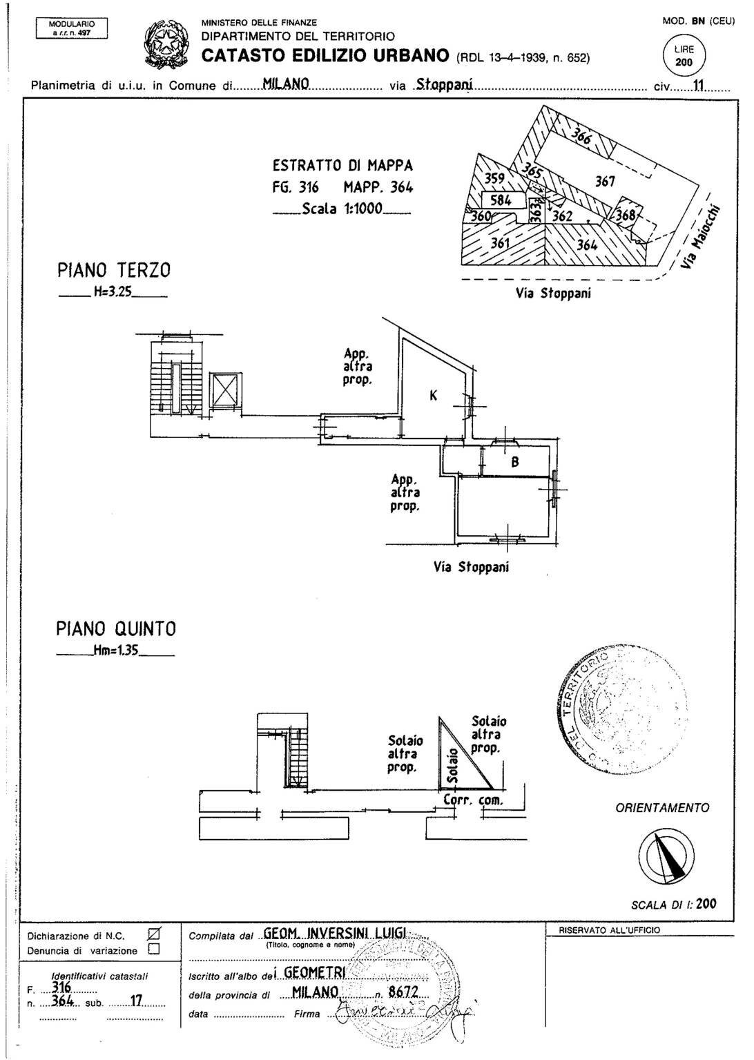 Bilocale via Antonio Stoppani, 11, Milano - planimetria 1