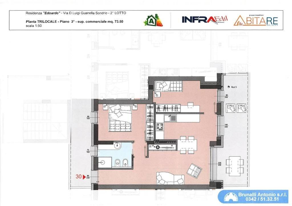 Planimetria - Trilocale via Giuliani, 20, Sondrio - foto 2