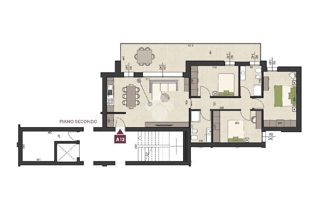 Four-room apartment Via Vecellio, Carpi - floor plans 1