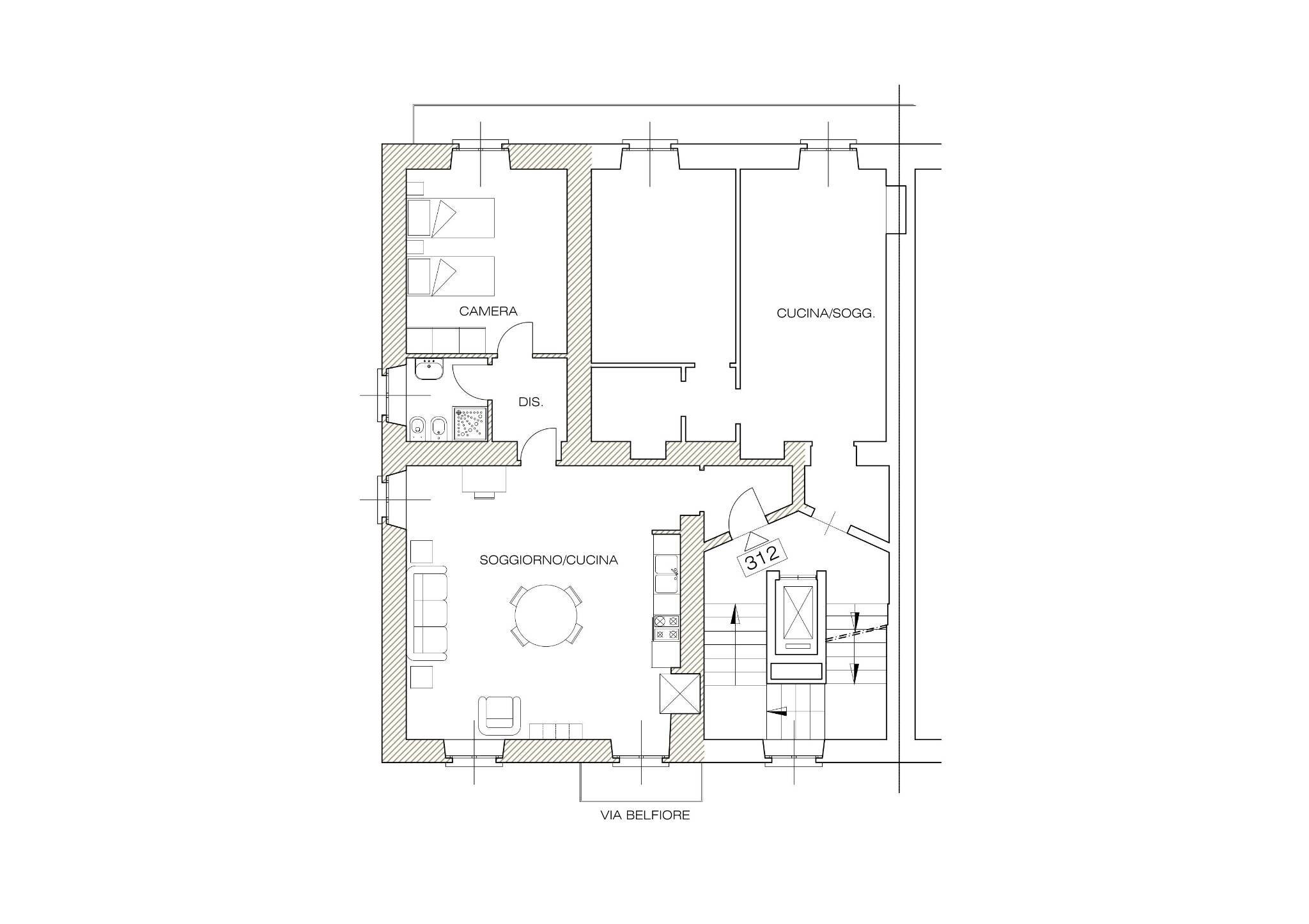 Bilocale via Belfiore, 53, Torino (zona San Salvario) - planimetria 1