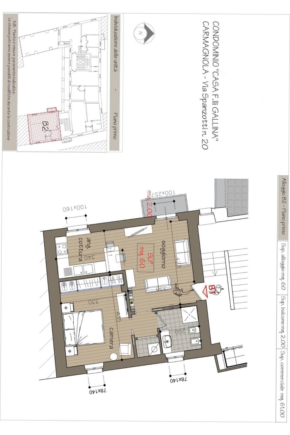 Three-room apartment via Spanzotti, 20, Carmagnola - floor plans 1