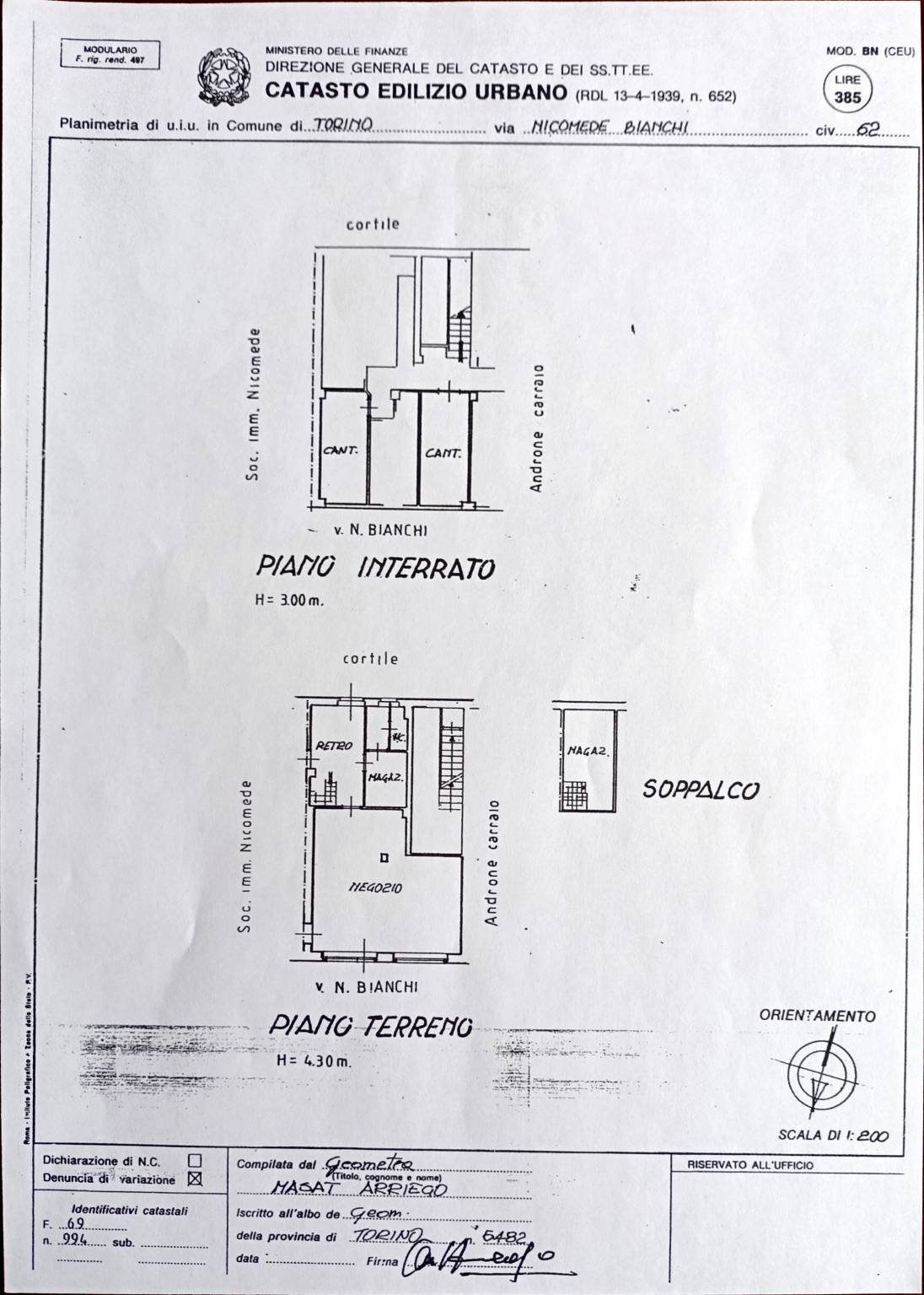 Negozio via Nicomede Bianchi, 62, Torino - planimetria 1