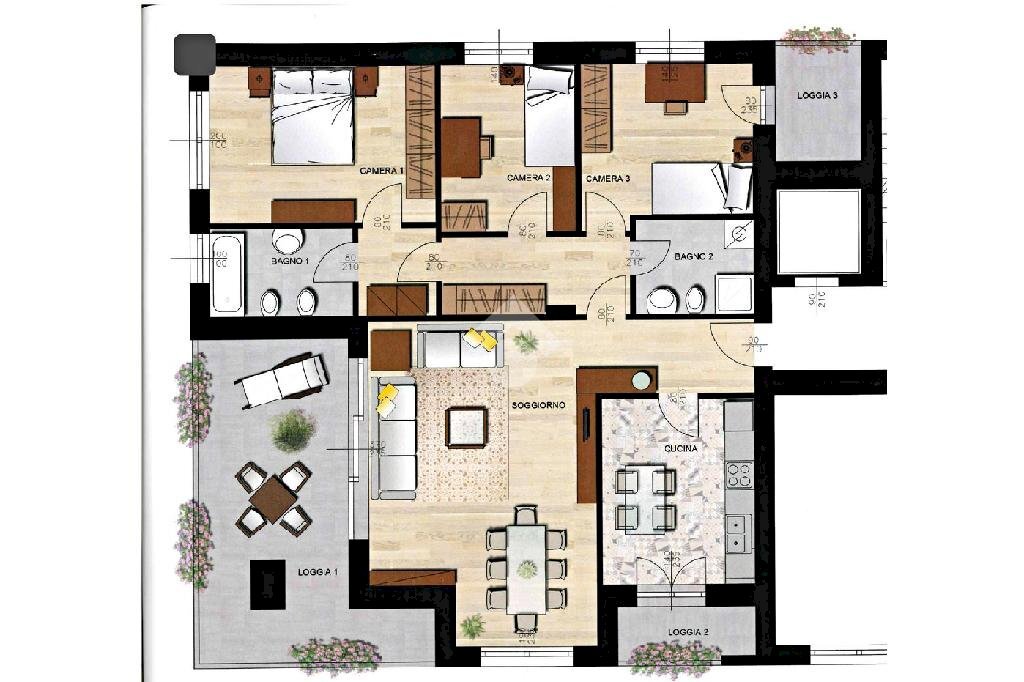 Four-room apartment Via Oriana Fallaci, Peschiera Borromeo - floor plans 1